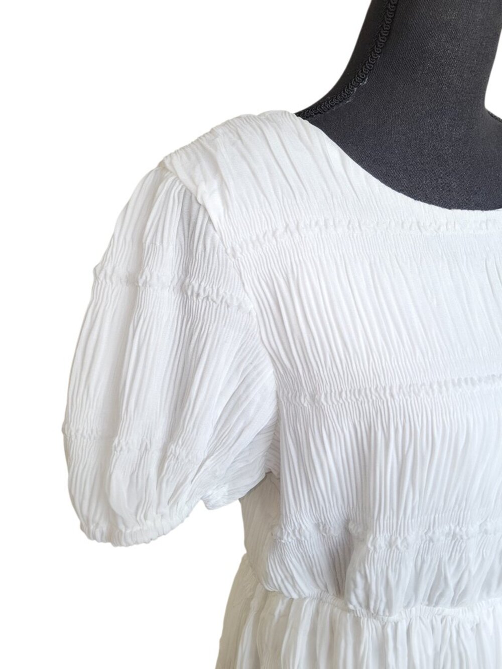 Hayden White Puff Sleeve Pleated Gather Boho Cottagecore Midi Dress Women's S - Picture 7 of 10